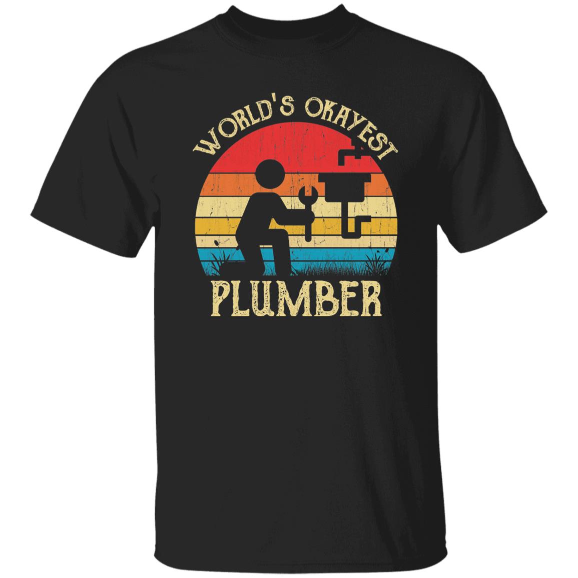 Plumber Unisex Shirt World's Okayest Plumber retro tee Black Dark Heather-Black-Family-Gift-Planet