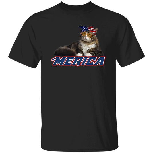 Cat America T-Shirt gift Independence day Merica Cat mom Unisex Tee Black Navy Dark Heather-Black-Family-Gift-Planet