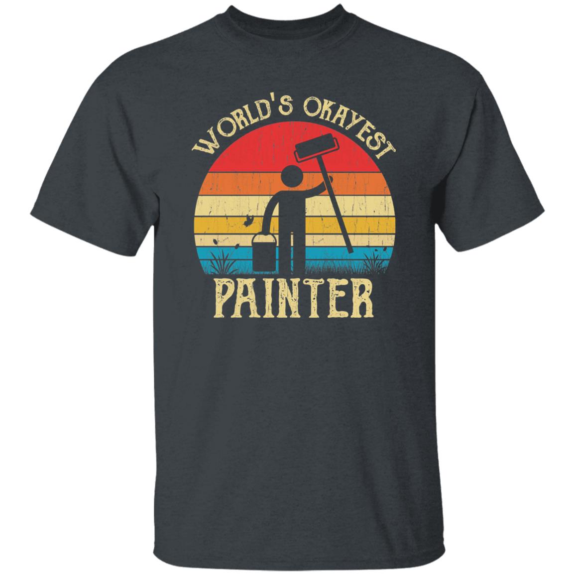 Painter Unisex Shirt World's Okayest Painter retro tee Black Dark Heather-Dark Heather-Family-Gift-Planet