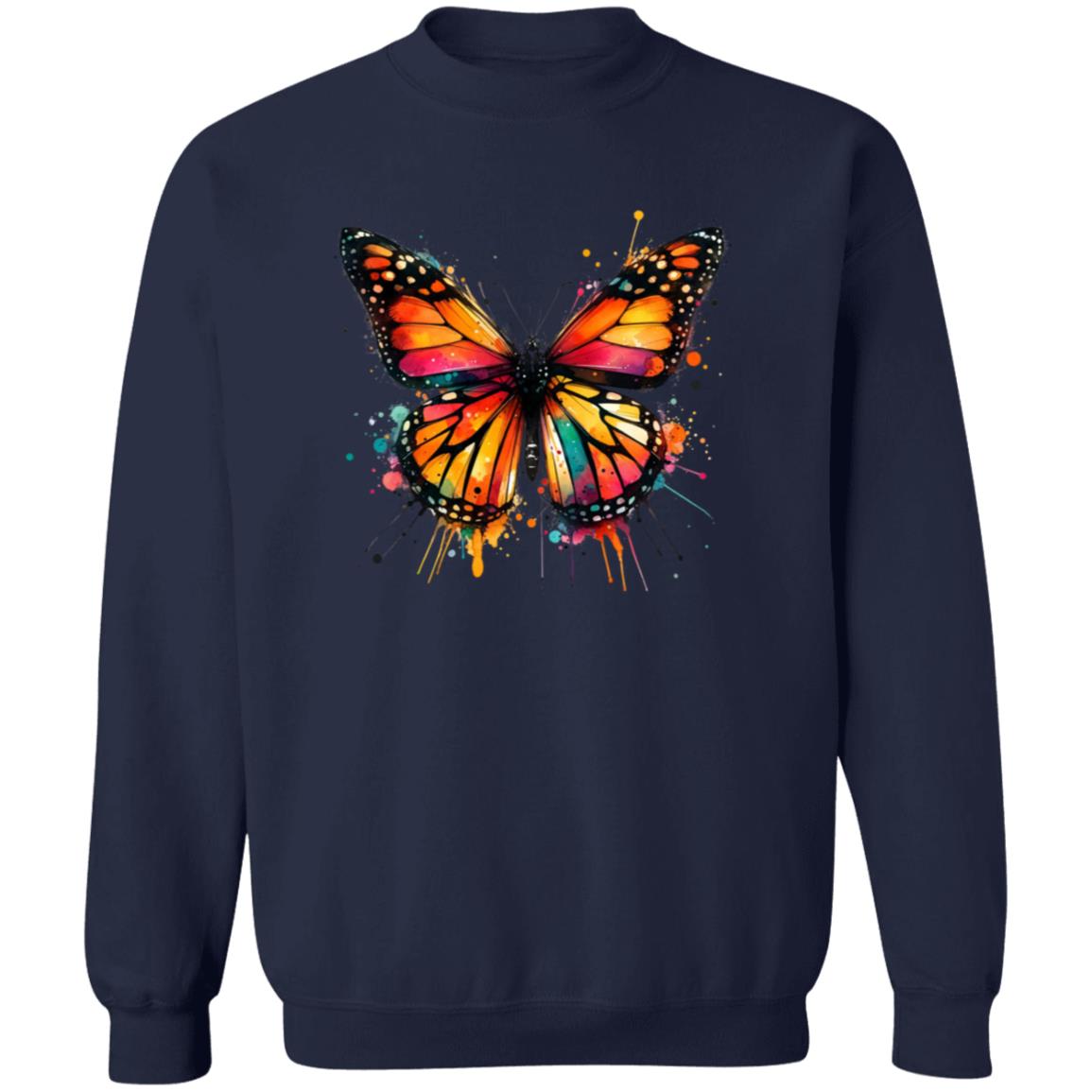 Monarch Butterfly Color Splash Unisex Sweatshirt Black Navy Dark Heather-Family-Gift-Planet