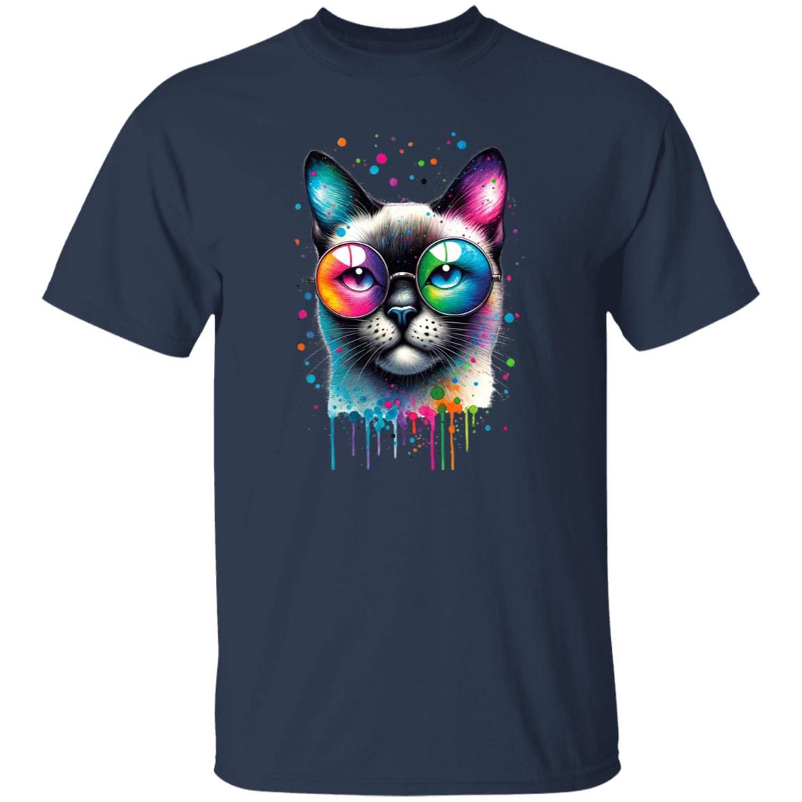 Siamese cat with eyeglasses Color Splash Unisex T-shirt Black Navy Dark Heather-Family-Gift-Planet