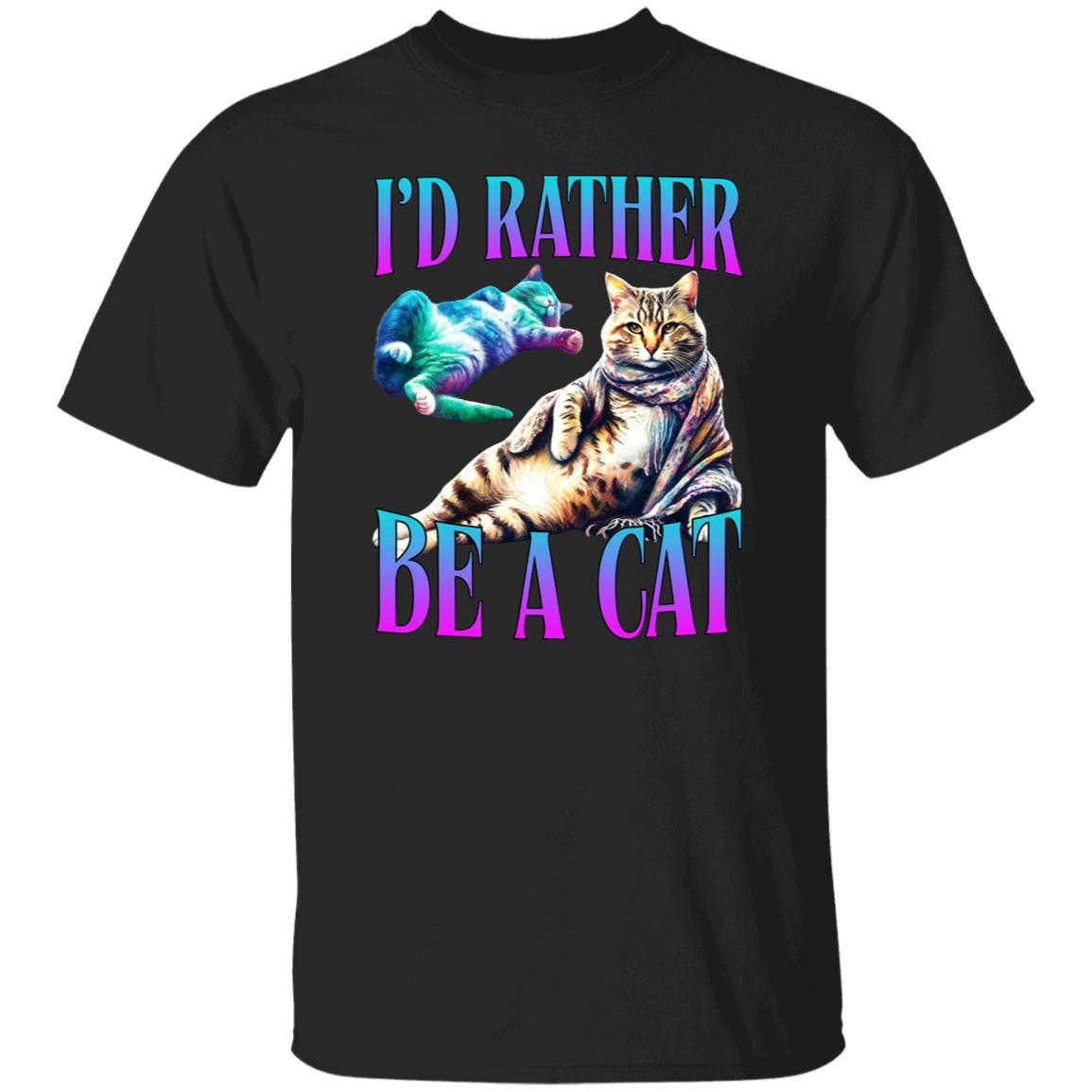 I'd rather be a cat T-Shirt funny cat lover meme Unisex tee Black Navy Dark Heather-Family-Gift-Planet