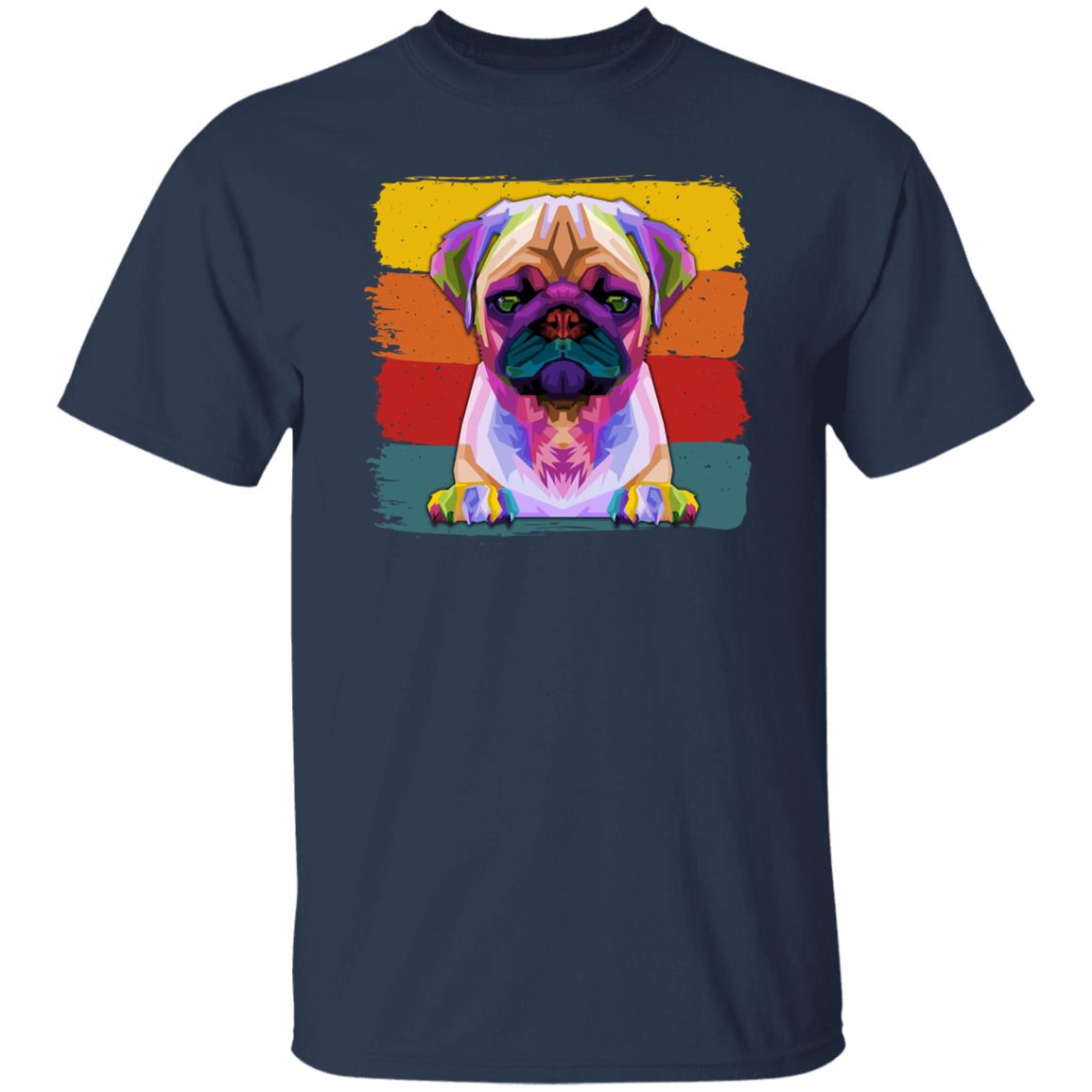 Retro pug T-Shirt gift Colorful Pug Dog owner Unisex Tee Black Navy Dark Heather-Navy-Family-Gift-Planet