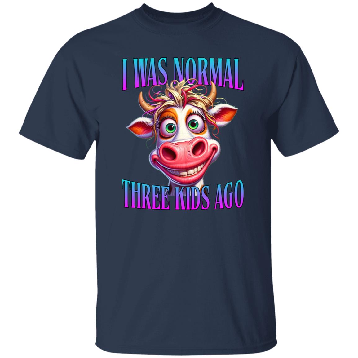 I was normal three kids ago T-Shirt funny Mom of 3 children cow Unisex tee Black Navy Dark Heather-Family-Gift-Planet