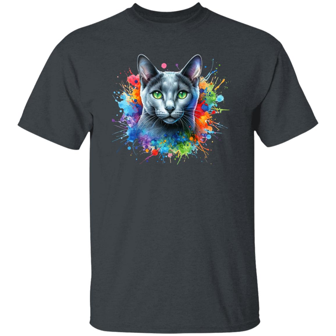 Russian Blue Cat Color Splash Unisex T-Shirt Black Navy Dark Heather-Family-Gift-Planet