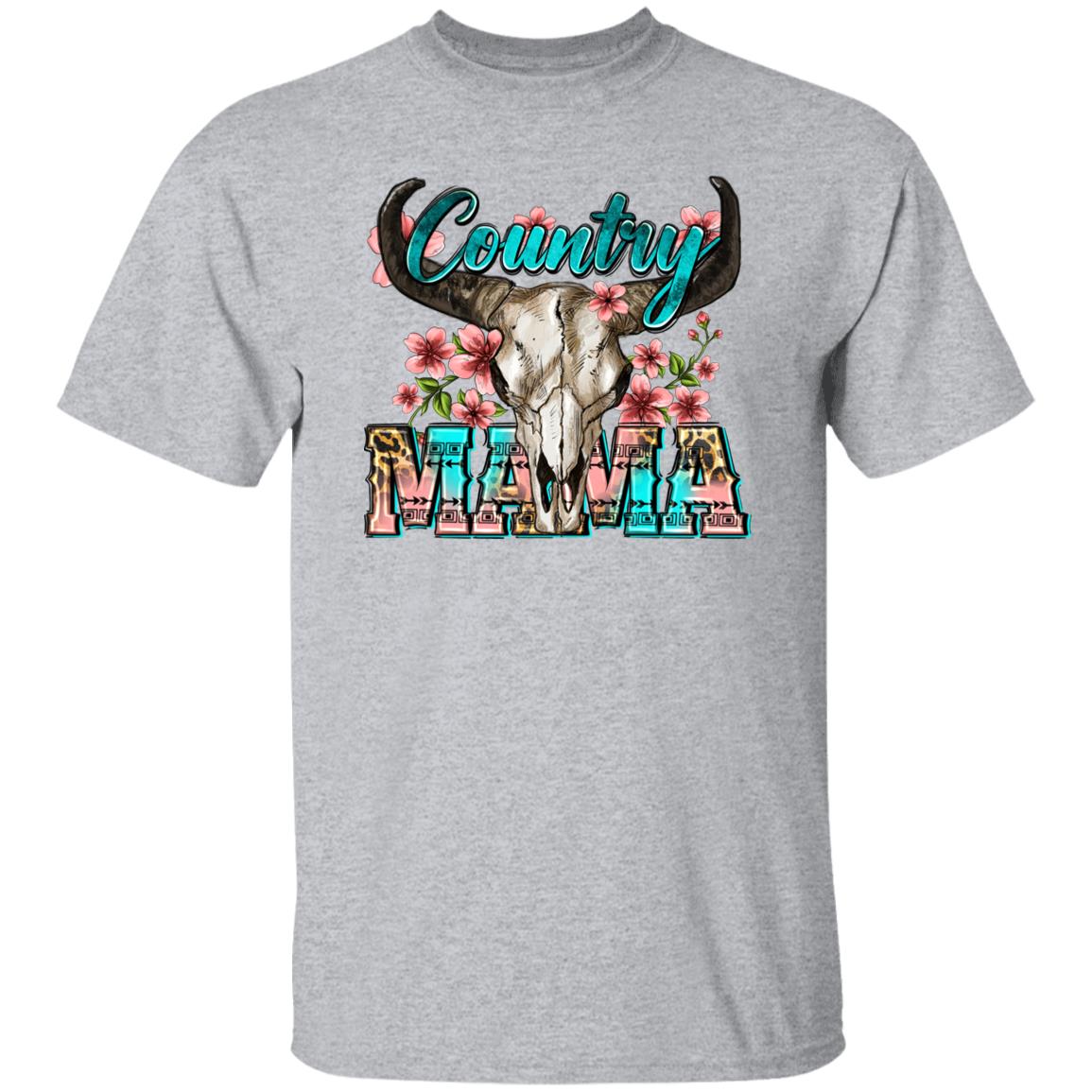 Country Mama T-Shirt Texas Western Mom buffalo skull Unisex tee White Sand Sport Grey-Family-Gift-Planet