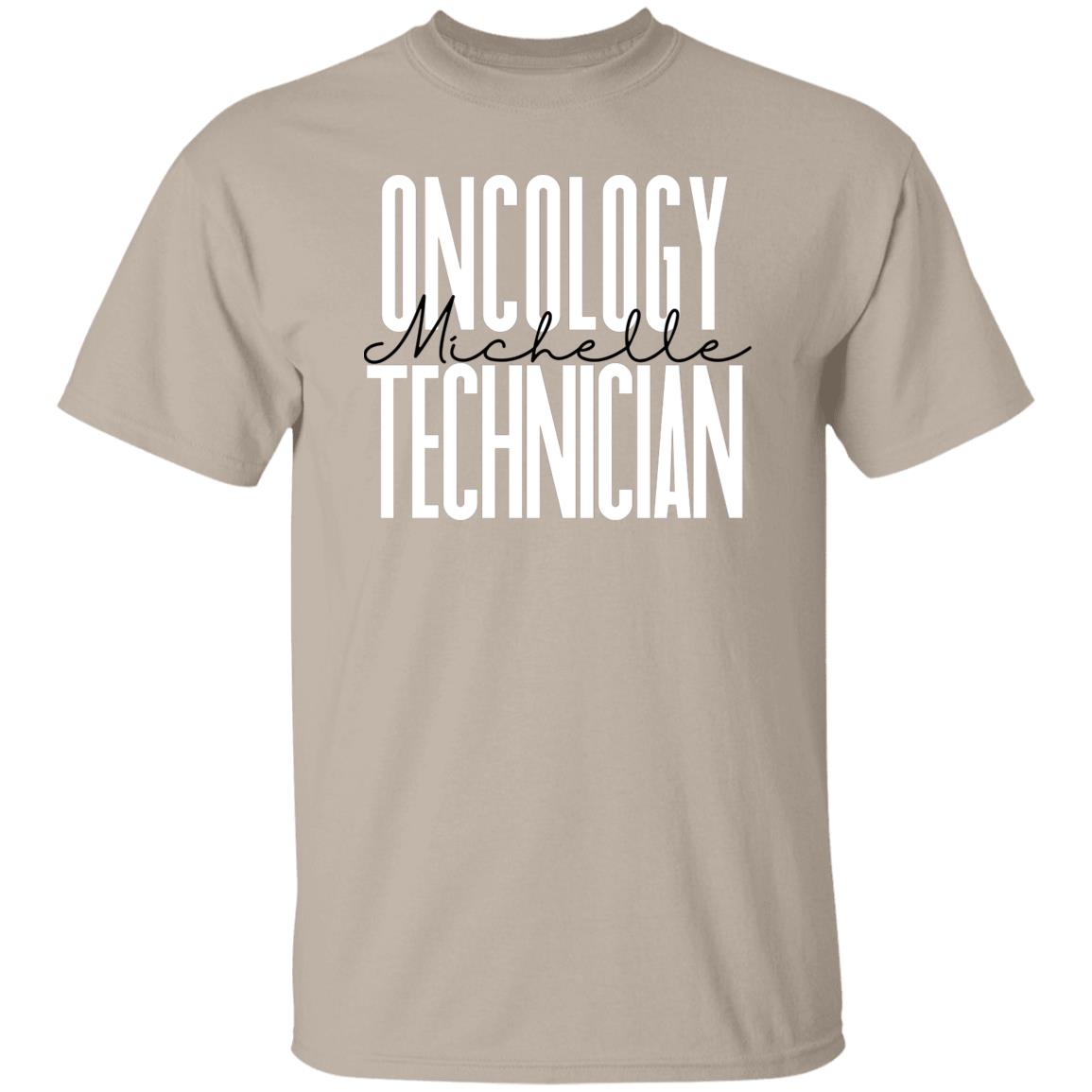 Personalized Oncology technician T-shirt gift Custom Oncology tech squad Unisex Tee Sand Pink Light Blue-Family-Gift-Planet