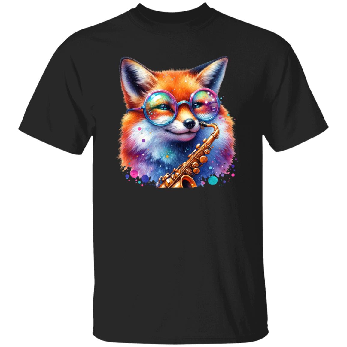Saxophonist fox Color splash Unisex T-Shirt cool sax fox tee Black Navy Dark Heather-Family-Gift-Planet