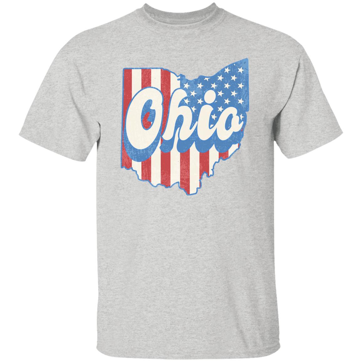 Ohio US flag Unisex T-Shirt American patriotic OH state tee White Ash Blue-Ash-Family-Gift-Planet