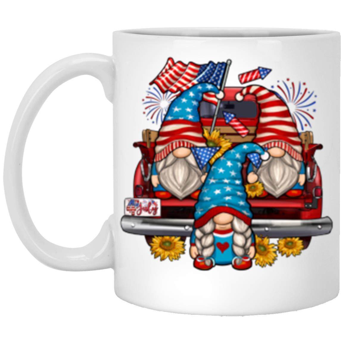 4th of July gnomes farm truck 11oz White Mug gift American independence day coffee cup-White-Family-Gift-Planet