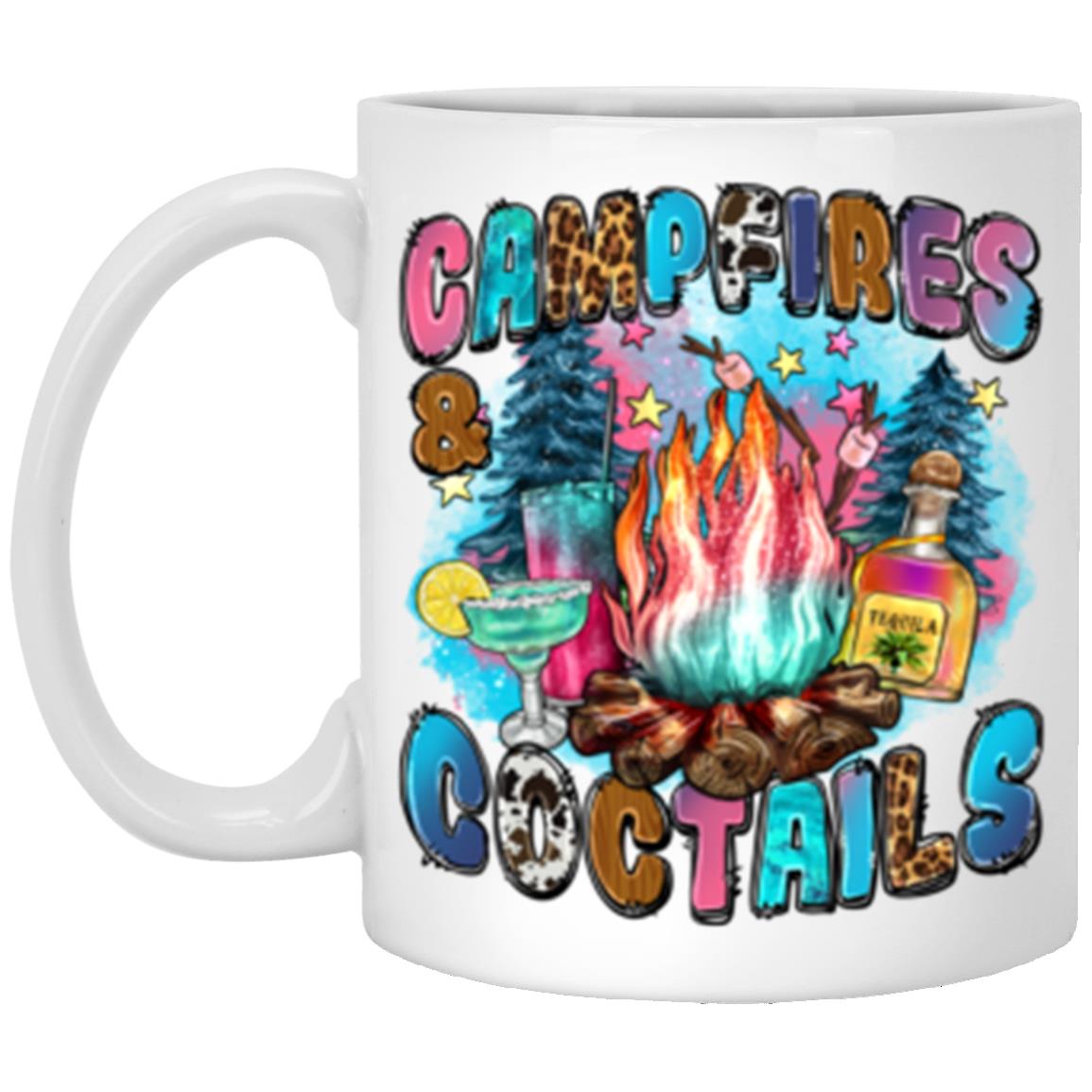 Campfires and coctails 11oz White Mug gift Camping night drinking coffee cup-White-Family-Gift-Planet