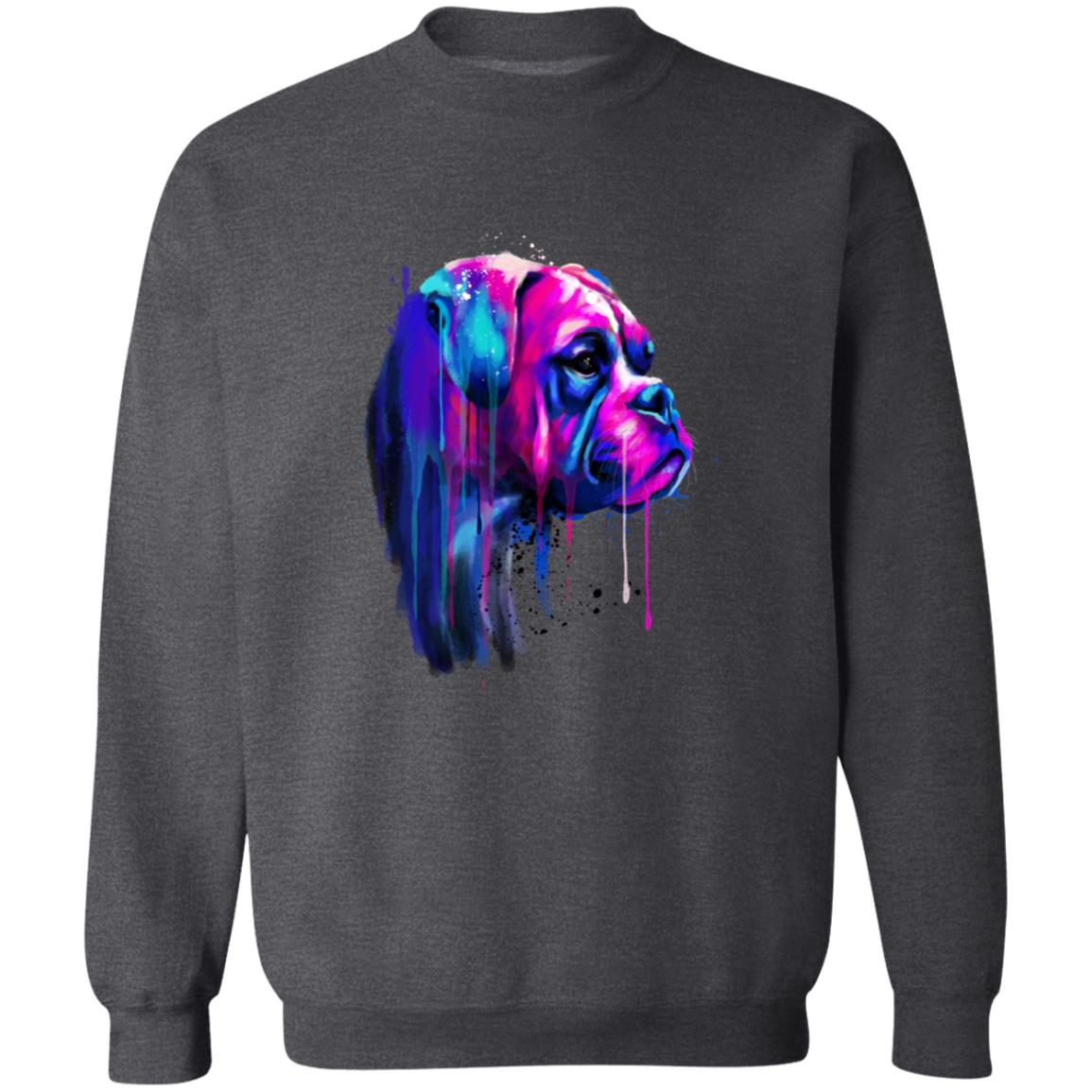 Neon pink and purple Splash Art Boxer dog Unisex Crewneck Sweatshirt-Family-Gift-Planet