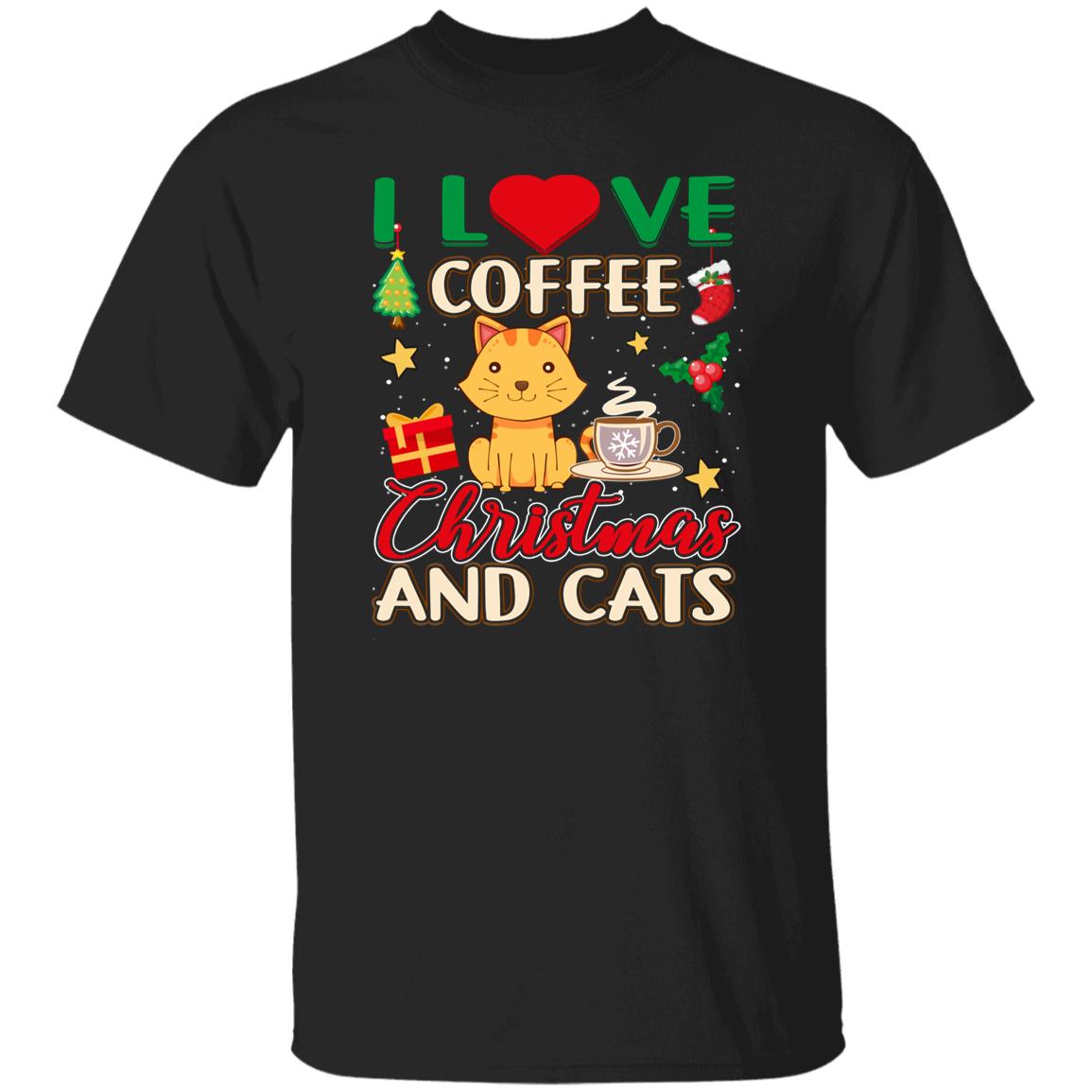 Coffee Christmas and Cats Unisex shirt cat Holiday tee Black Dark Heather-Family-Gift-Planet