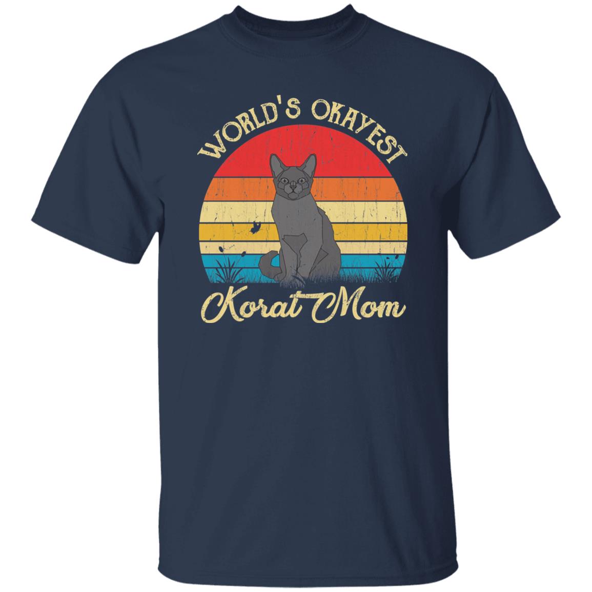 World's Okayest Korat mom Retro Style Unisex T-shirt Black Navy Dark Heather-Navy-Family-Gift-Planet