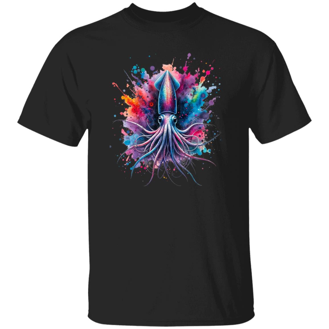 Artistic Deep sea squid Color Splash Unisex T-shirt Black Navy Dark Heather-Family-Gift-Planet