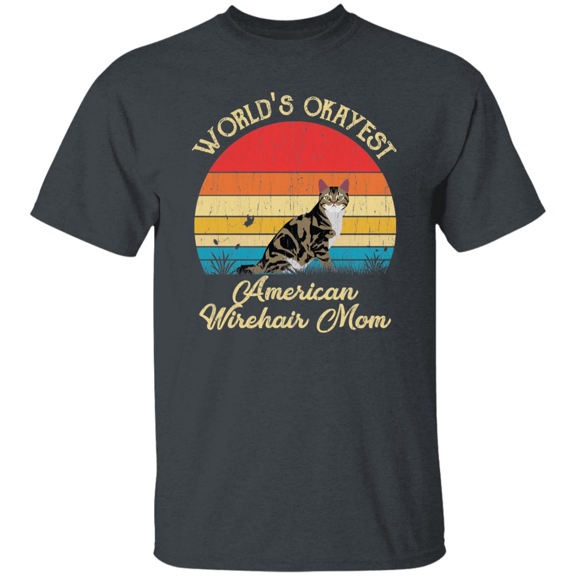 World's Okayest American wirehair mom Retro Style Unisex T-shirt Black Navy Dark Heather-Dark Heather-Family-Gift-Planet