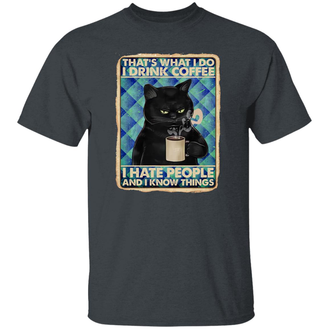Black Cat I drink coffee Unisex shirt gift sarcastic tee black navy dark heather-Dark Heather-Family-Gift-Planet
