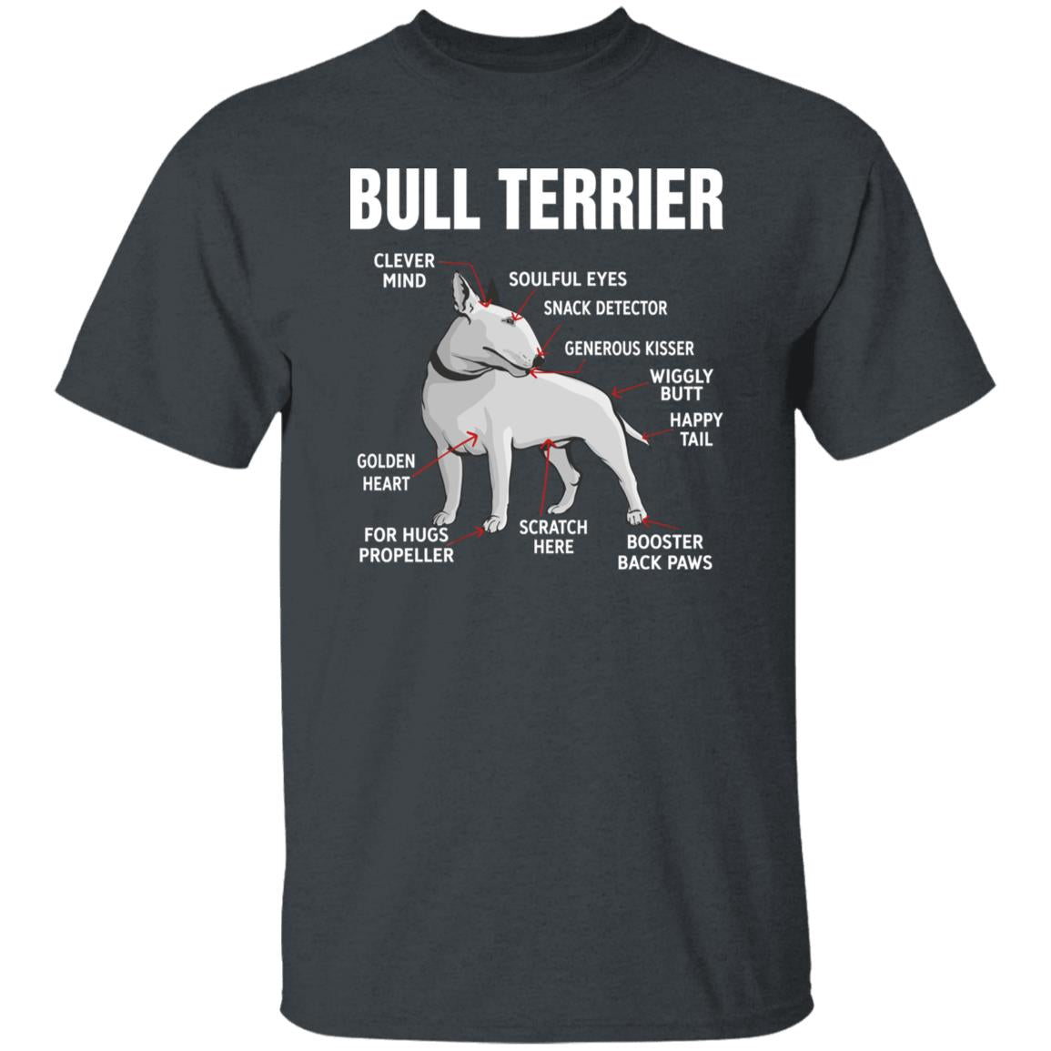 Bull Terrier Anatomy Unisex T-Shirt gift Bullterrier dog owner tee black dark heather-Family-Gift-Planet
