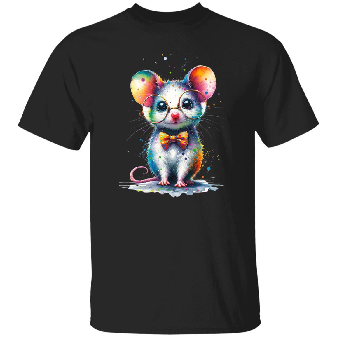 Cute inteligent mouse with glasses Color Splash Unisex T-shirt-Family-Gift-Planet