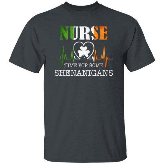 Nurse Time For Some Shenanigans St Patrick Day Unisex t-shirt 4XL 5XL 6XL Irish Green-Dark Heather-Family-Gift-Planet