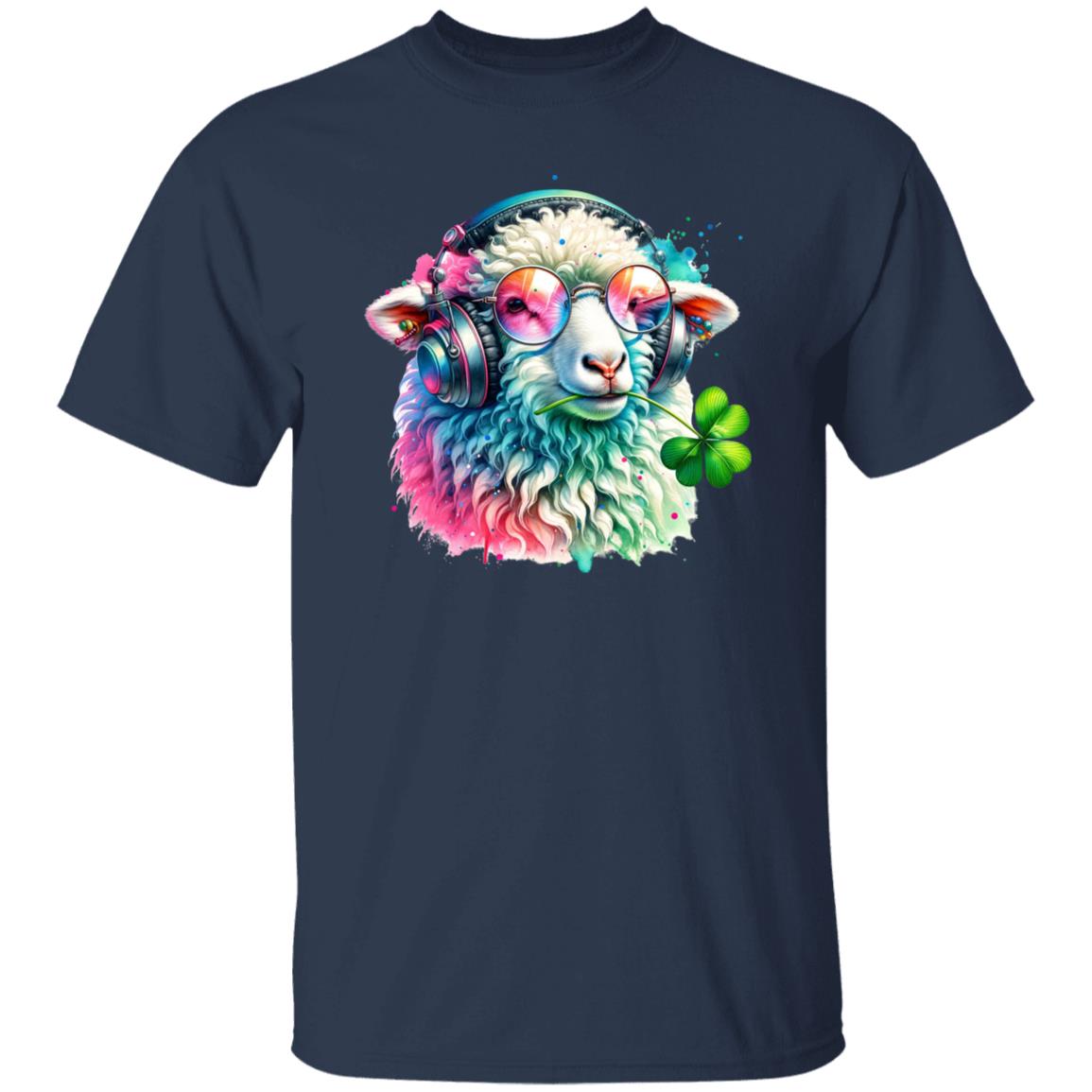 Irish Sheep with clover Colorful Unisex T-Shirt cool sheep farm tee Black Navy Dark Heather-Family-Gift-Planet