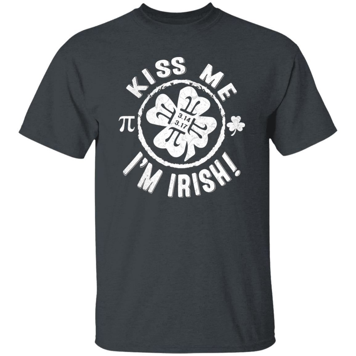 Pi Kiss me I'm Irish St Patrick Day Unisex t-shirt math teacher tee 4XL 5XL 6XL-Dark Heather-Family-Gift-Planet