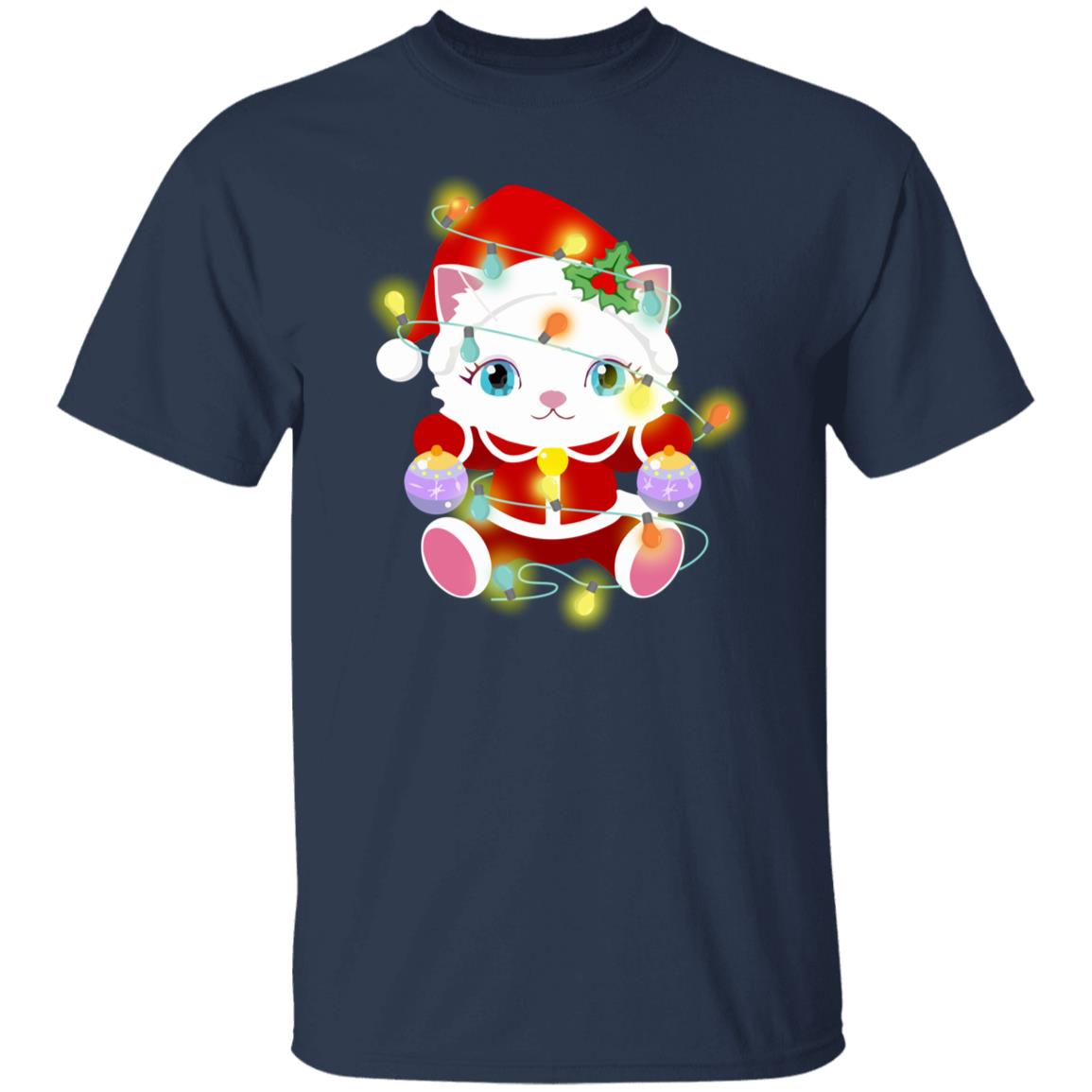 Cute Cat Christmas lights T-Shirt gift Cat mom Unisex Tee Black Navy Dark Heather-Navy-Family-Gift-Planet