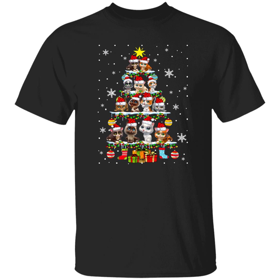 Cat Christmas tree Unisex shirt cat Holiday tee Black Dark Heather-Family-Gift-Planet