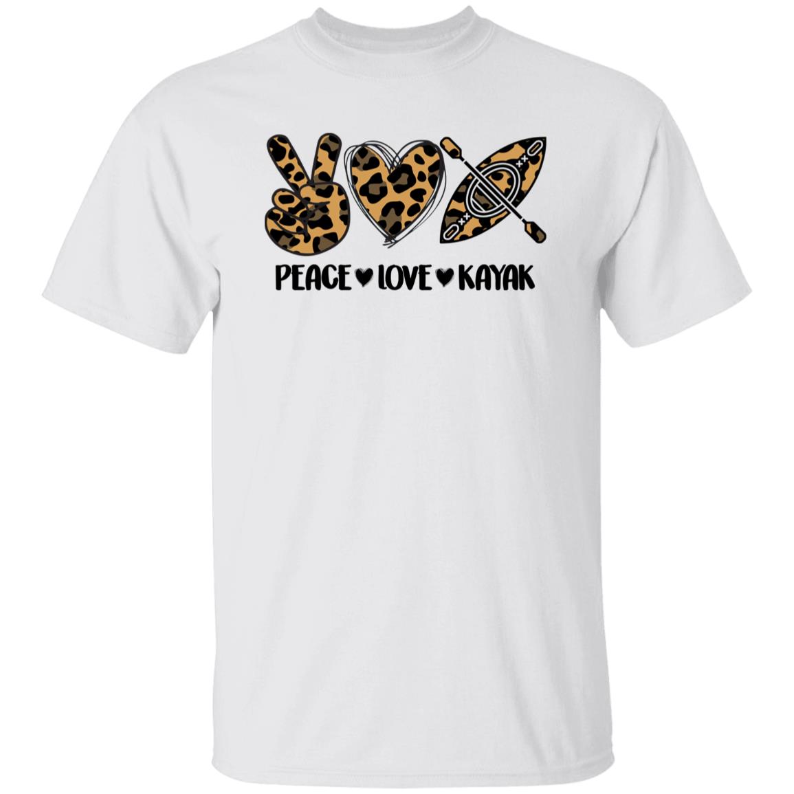 Peace Love Kayak T-Shirt Leopard skin Kayaker kayaking lover Unisex Tee Sand White Sport Grey-Family-Gift-Planet