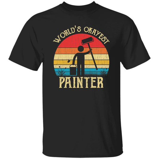 Painter Unisex Shirt World's Okayest Painter retro tee Black Dark Heather-Black-Family-Gift-Planet