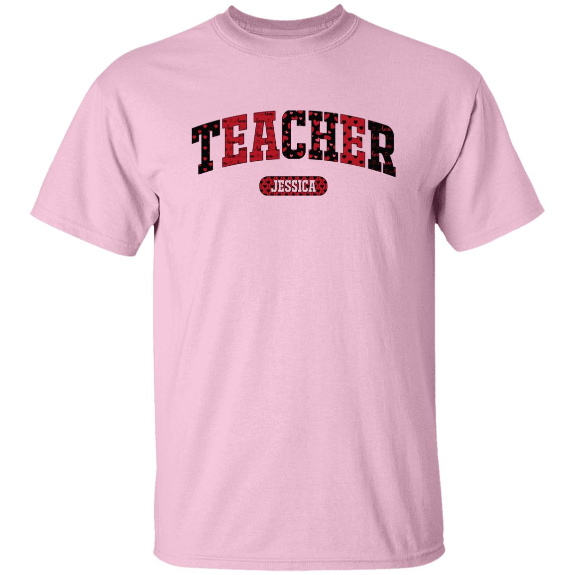 Personalized Teacher Valentine's Day Unisex T-Shirt Custom name School teacher heart love-Family-Gift-Planet