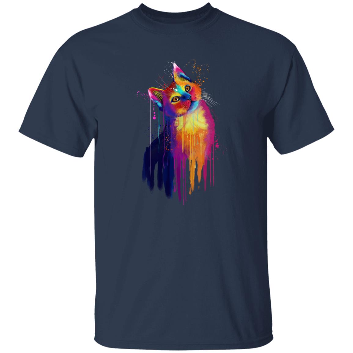 Watercolor Splash Cat Unisex shirt S-2XL black navy dark heather-Navy-Family-Gift-Planet