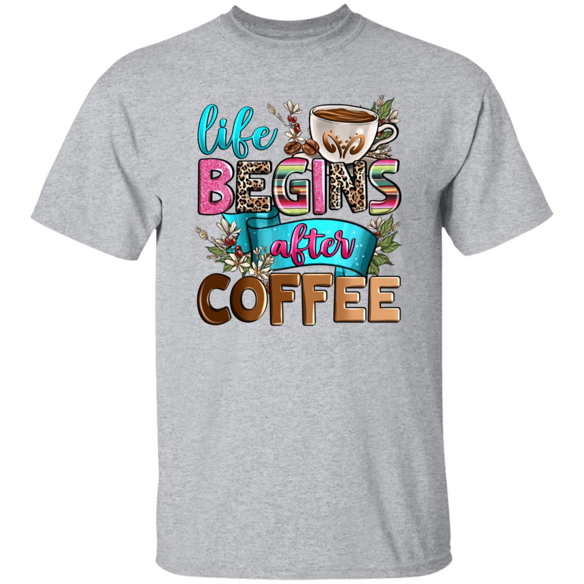 Life begins after coffee T-Shirt gift Morning Coffee lover Unisex Tee Sand White Sport Grey-Family-Gift-Planet