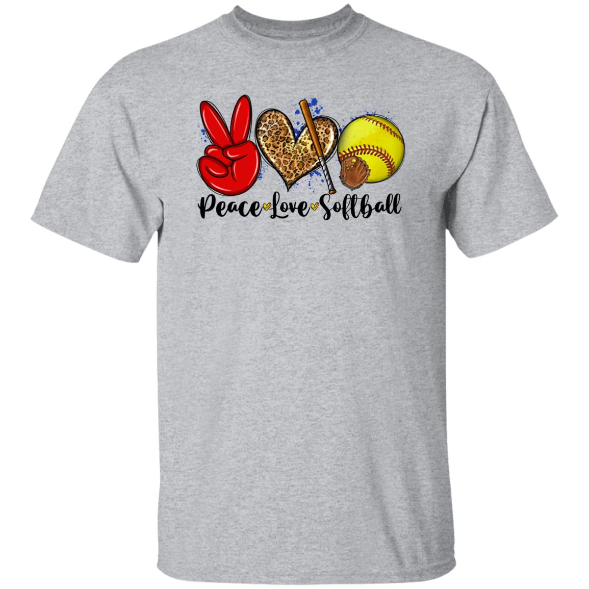 Peace Love Softball T-shirt gift Softball player mama leopard heart tee-Family-Gift-Planet