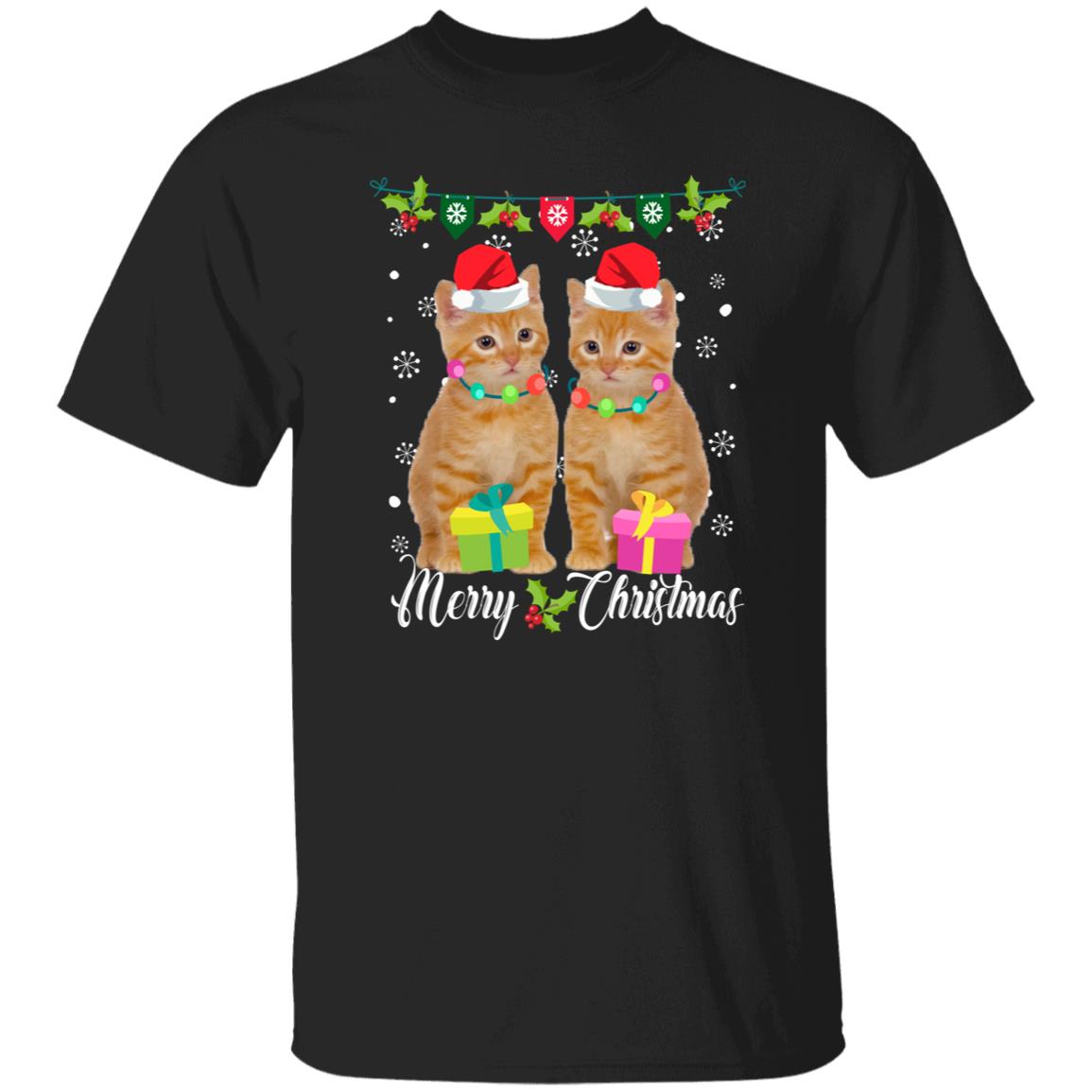 2 Cats Merry Christmas T-Shirt gift Christmas Cat mom Unisex Tee Black Navy Dark Heather-Family-Gift-Planet