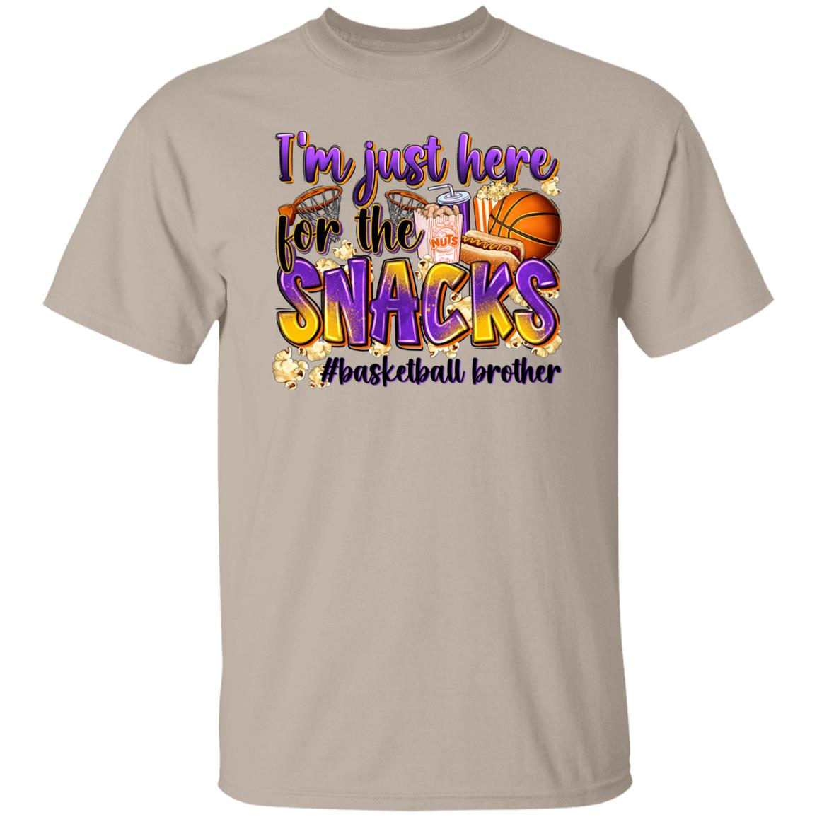 Basketball brother T-Shirt Basketball cheer I'm just here for the snacks Unisex Tee Sand White Sport Grey-Sand-Family-Gift-Planet
