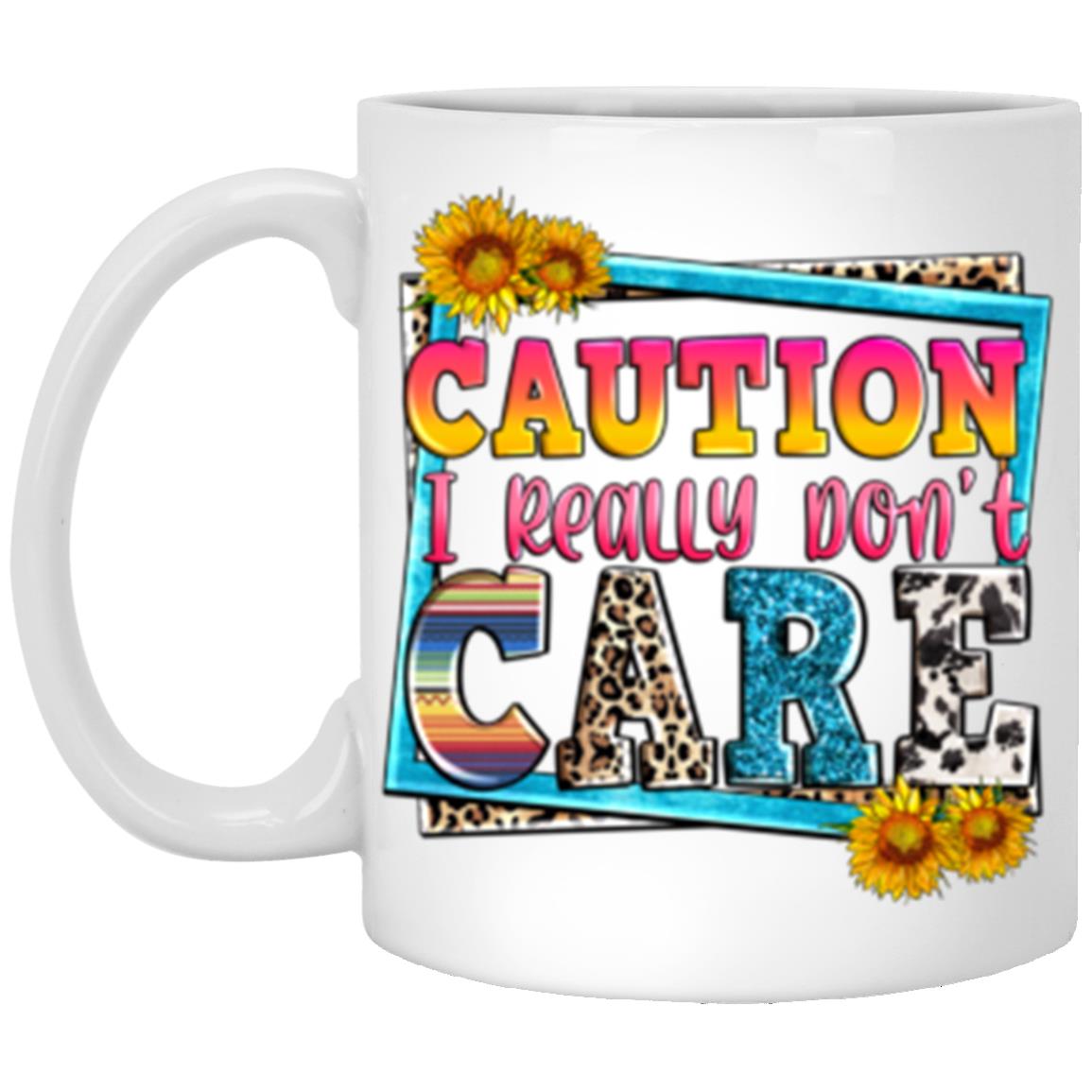 Caution I really don't care 11oz White Mug gift funny sarcastic western style coffee cup-White-Family-Gift-Planet