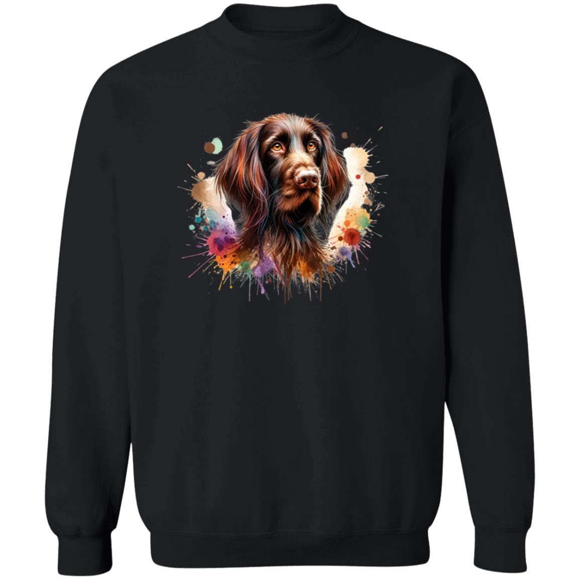Artistic German Longhaired Pointer Color Splash Unisex Sweatshirt Black Navy Dark Heather-Family-Gift-Planet