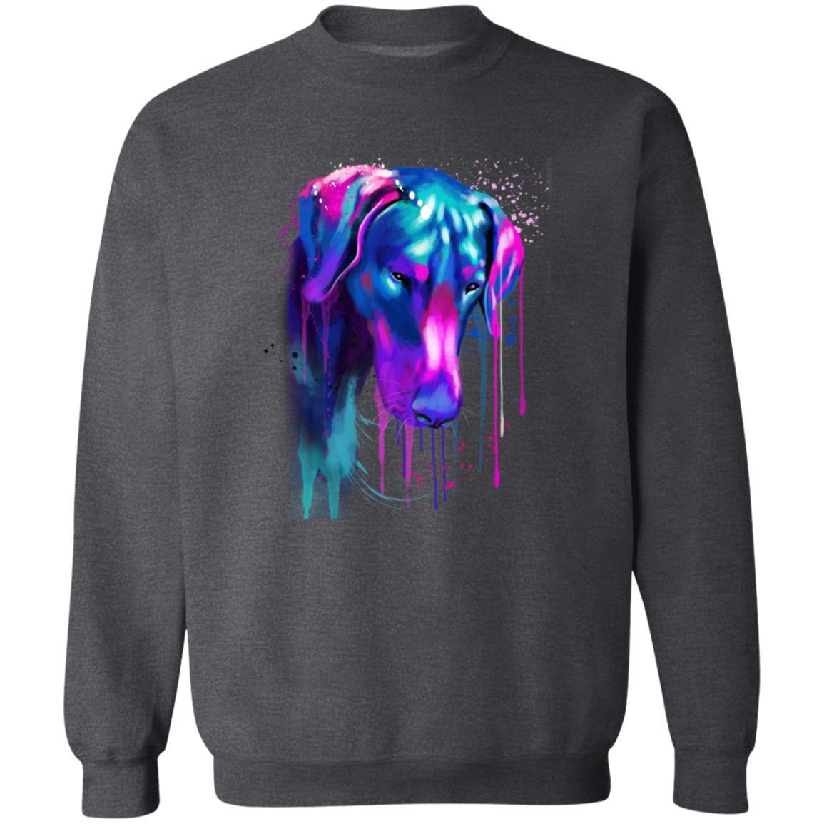 Neon pink and purple Splash Art Doberman dog Unisex Crewneck Sweatshirt-Family-Gift-Planet