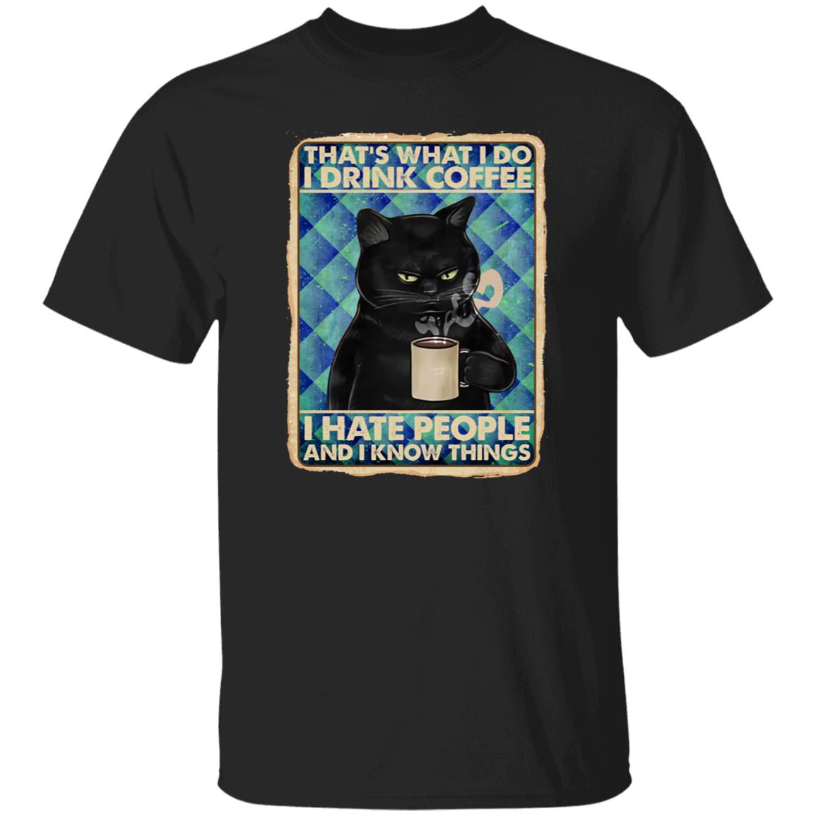 Black Cat I drink coffee Unisex shirt gift sarcastic tee black navy dark heather-Black-Family-Gift-Planet