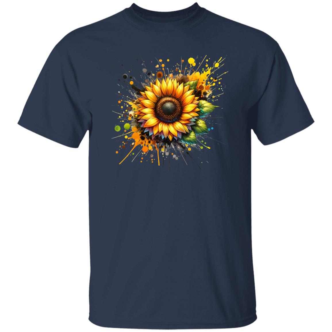 Artistic Sunflower Color Splash Unisex T-shirt Black Navy Dark Heather-Family-Gift-Planet