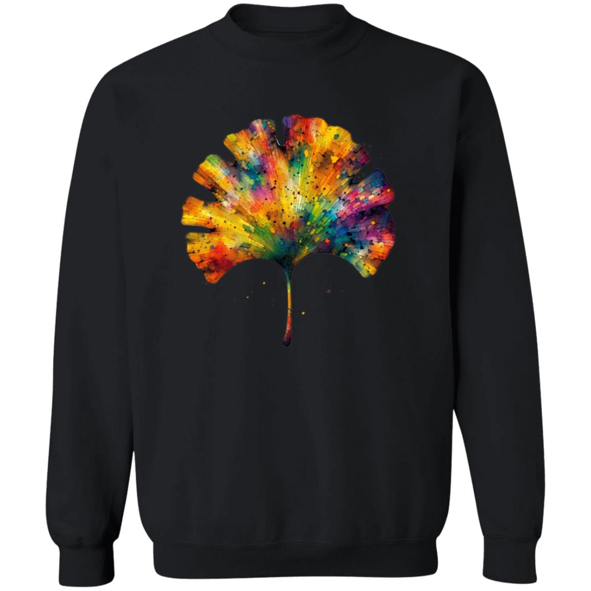 Cool Ginkgo Leaf Color Splash Unisex Sweatshirt Black Navy Dark Heather-Family-Gift-Planet