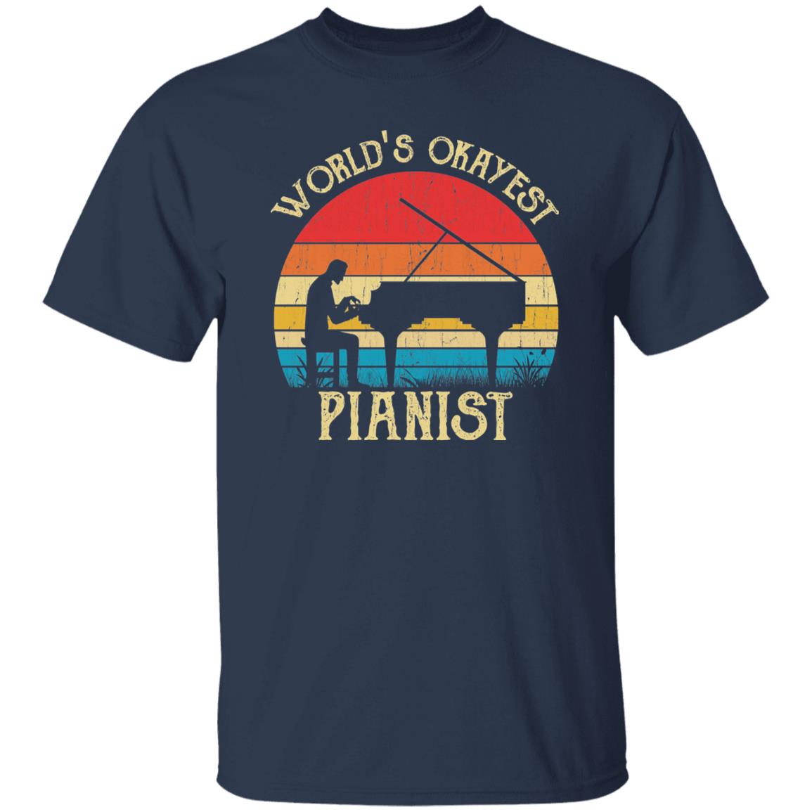 World's Okayest Pianist Retro Style Unisex T-shirt Black Navy Dark Heather-Navy-Family-Gift-Planet