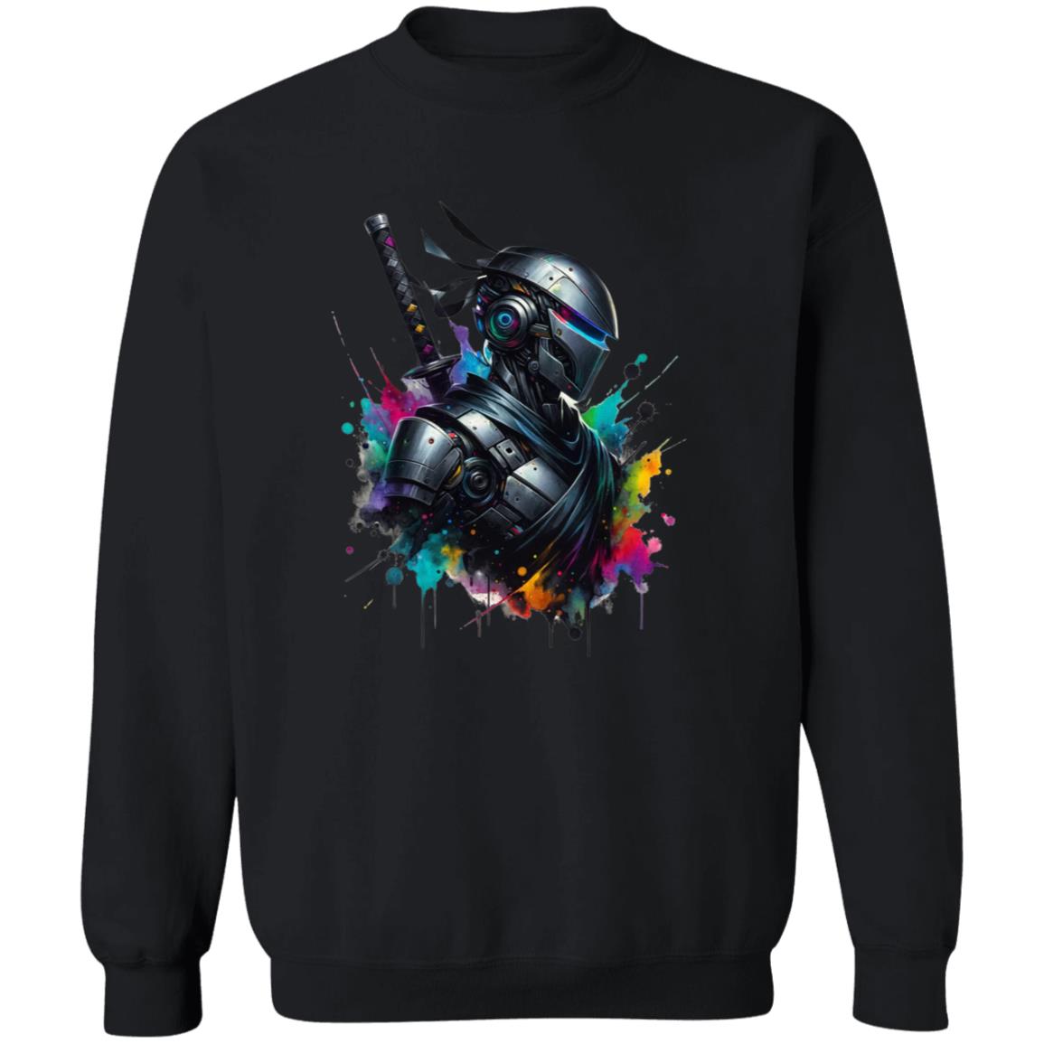 Artistic Ninja robot Color Splash Unisex Sweatshirt Black Navy Dark Heather-Black-Family-Gift-Planet