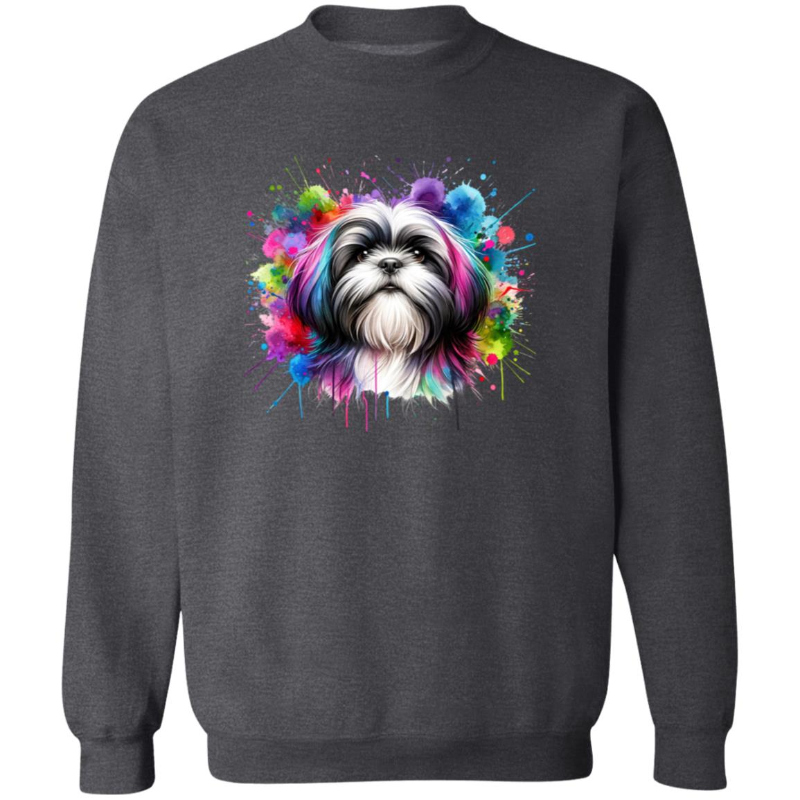 Artistic Shih Tzu mama Color Splash Unisex Sweatshirt Black Navy Dark Heather-Family-Gift-Planet