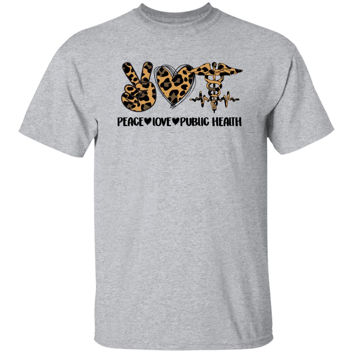 Peace love public health T-Shirt Leopard skin Public Health Nurse Unisex Tee Sand White Sport Grey-Family-Gift-Planet