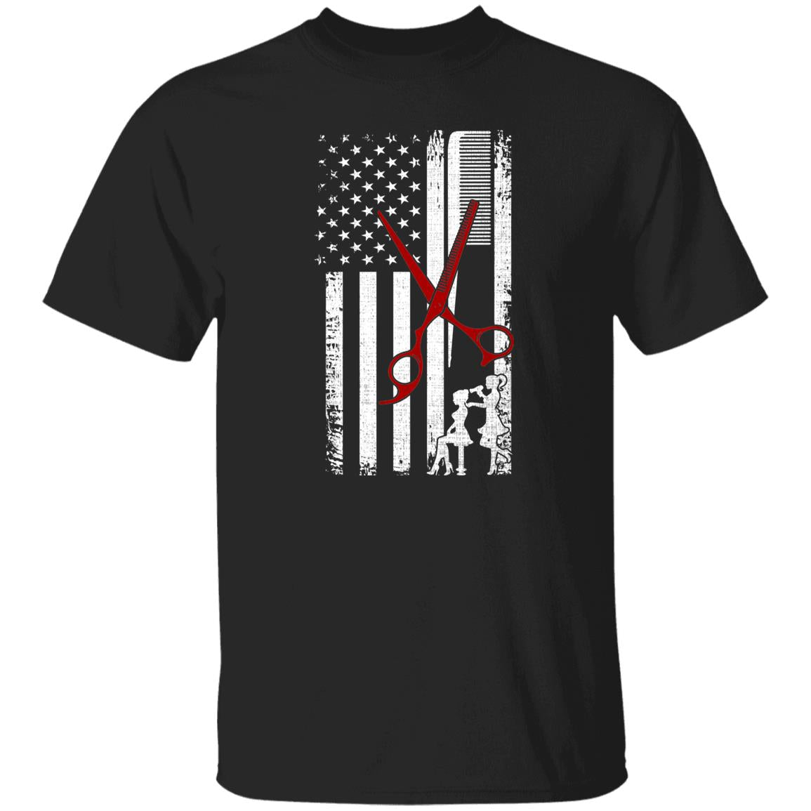 Hair stylist American flag Unisex T-shirt hairdresser haircutter tee black dark heather-Family-Gift-Planet