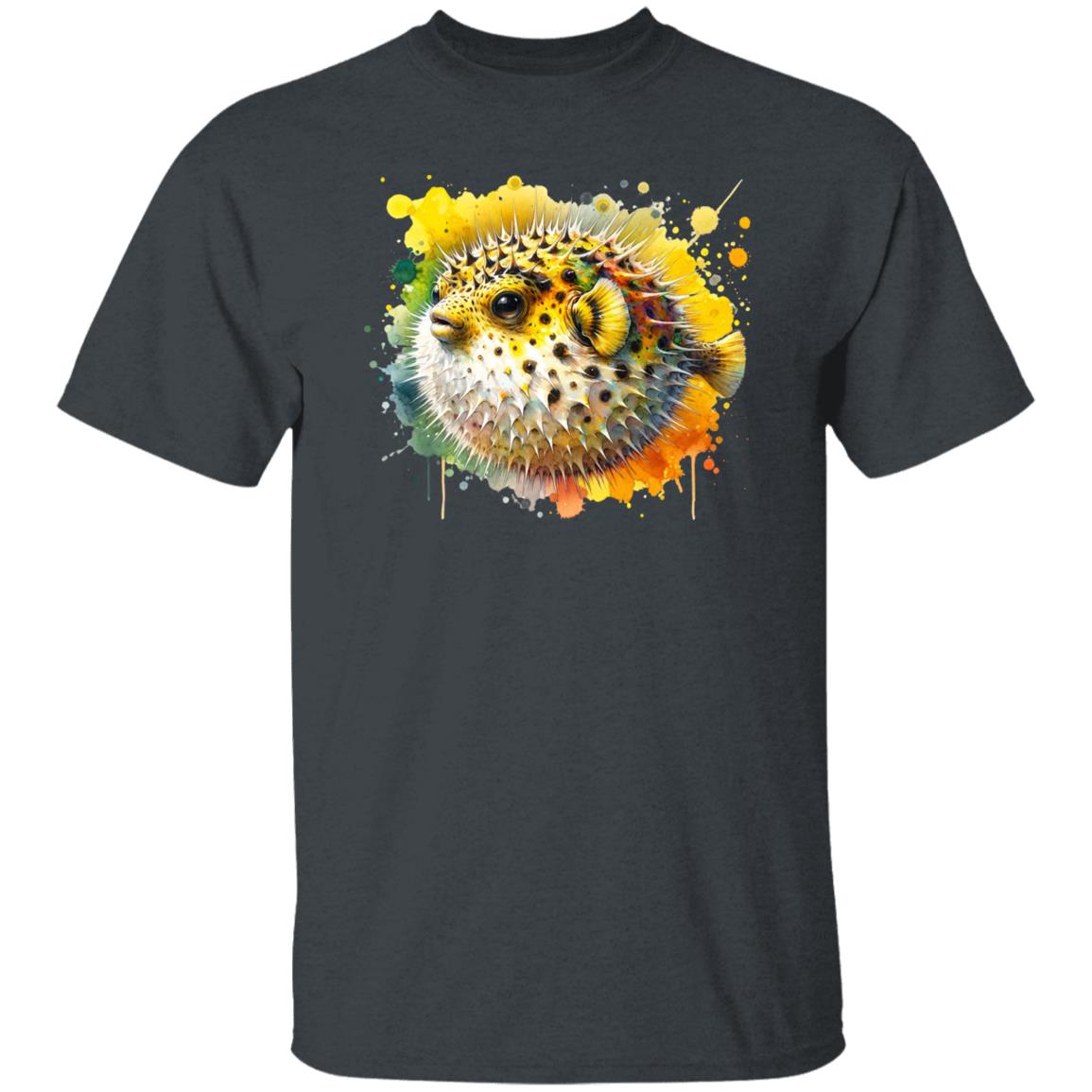 Vibrant Pufferfish Color Splash Unisex T-shirt Black Navy Dark Heather-Family-Gift-Planet