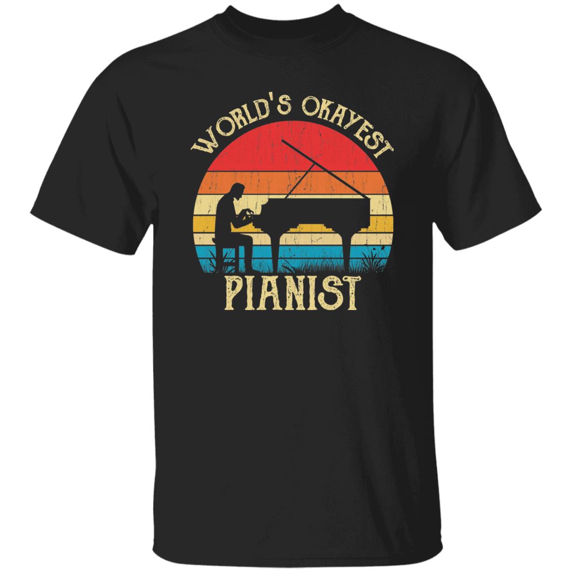 World's Okayest Pianist Retro Style Unisex T-shirt Black Navy Dark Heather-Black-Family-Gift-Planet