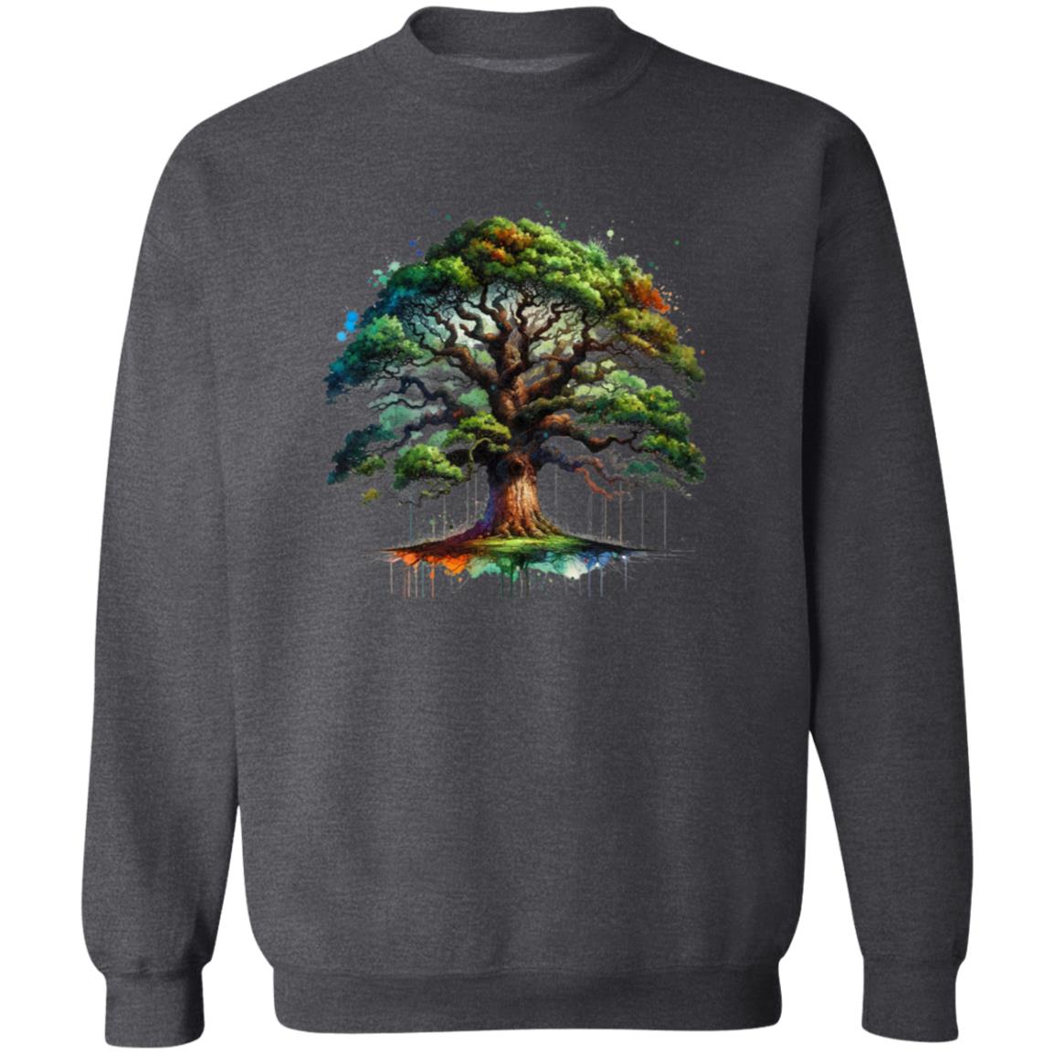 Artistic Oak Tree Color Splash Unisex Sweatshirt Black Navy Dark Heather-Family-Gift-Planet